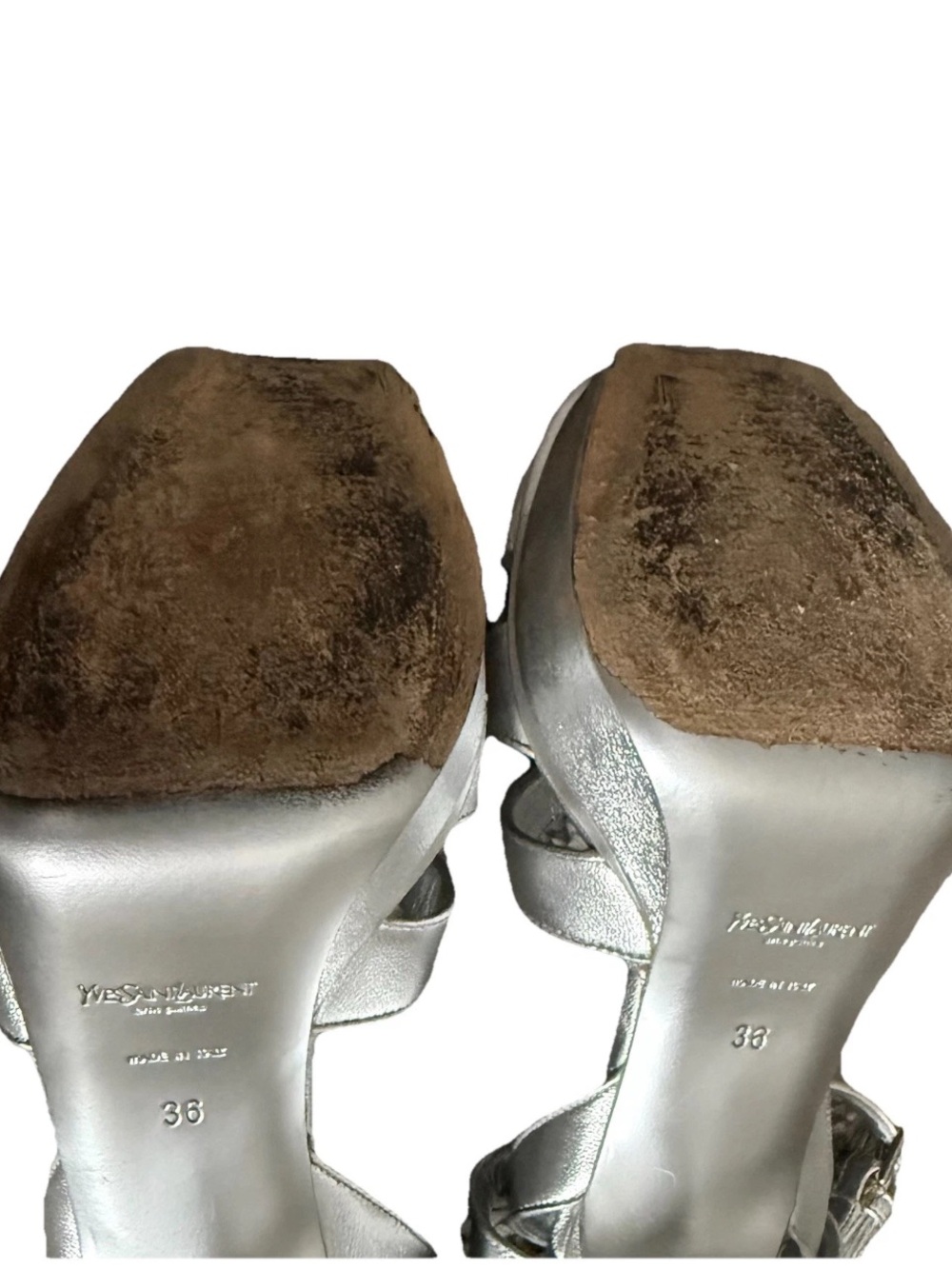 Yves Saint Laurent Metallic Silver Tribute Stiletto Heels Sandals Size 36/6 - Picture 8 of 13